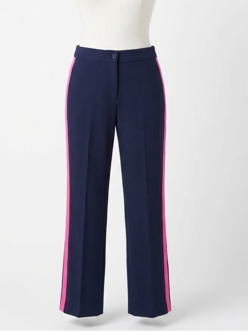Women's Navy Straight Leg Pants With Pink Tuxedo Stripe